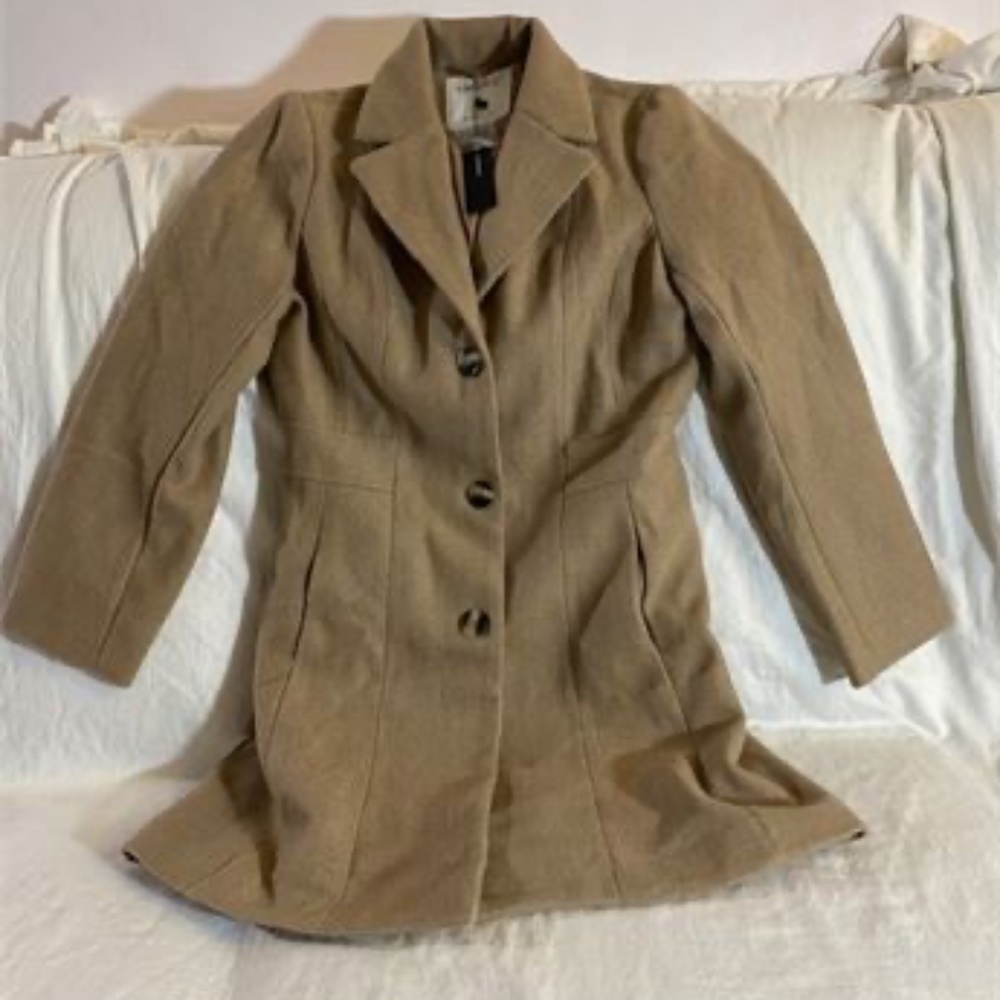Allegra K - Lady's Camel Color Wool Like Fabric Dressy Car Coat - Small